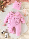 Adorable Pink Hedgehog Baby Romper Set with Matching Hat - Cute and Comfortable, Casual Spring/Fall Wear, Casual Wear |Playful Design| Comfortable Fi, for Outdoor BS6138A