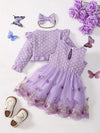 3pcs Girls' New Spring and Autumn Season Customized Three-dimensional Butterfly Embroidery Mesh Dress FD6102H