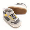Gray Breathable British Style Baby Sneakers - Non-Slip Soft Sole Casual Walking Shoes with Geometric Pattern, Mid-Top Design for Infants & Newborns, All-Season Outdoor & Daily Wear Shoes SH7169B