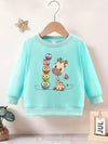 Emerald Baby Girl's New Sweatshirt For Winter/Autumn, Cartoon Owls Giraffe Butterfly Pattern Print Long Sleeve Crew Neck Top SS6096B