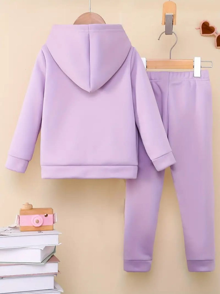 Purple Unicorn Graphic Winter Hoodie & Pants 2 Pc Set TS6032A