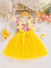 Charming Girls' Summer Dress with Ruffle Sleeves - Vibrant Floral Print & Star Sequins FD6110H