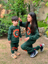 2 PC Green Baby and Children's Autumn & Winter Flees Cartoon Print Casual Sweatshirt Sweatshirt and Trouser Set TS6412C