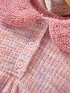 Adorable Girls' Pastel Pink Fluffy Collared Dress - Sweet & Cute, Stretchy Polyester Blend, Perfect for Spring/Fall, Casual Style with Ribbon Detail, Girls Dress FD6127C
