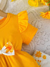 2pcs Set for Girls with Short Sleeves and Bow Top + Floral Print Pants, Perfect for Outdoor FD6125B