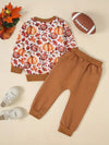 Harvest Season Thanksgiving Pumpkin Full Body Print Sweatshirt Plus Boys Solid Color Pocket Trousers Bag Two Piece Set TS6147E