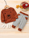 Boys Waffle Long Sleeve Cartoon Dog Print & Striped Long Leg Set TS6043F