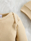 Baby Outdoor Printed Long Sleeve Ribbed Cotton Body Suit with Open Crotch + Hat and Gloves BS6137G