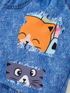 Spring/Summer Girls' Cute Kitten Print Flying Sleeve Top and Shorts Set, Perfect for Outdoor FD6125F