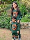 2 PC Green Baby and Children's Autumn & Winter Flees Cartoon Print Casual Sweatshirt Sweatshirt and Trouser Set TS6412C