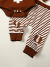 3pcs Newborn Boys Football Outfit Set, Long Sleeve Cotton Crew Neck Pullover with Geometric Pattern Striped Pants and Matching Hat, Casual Sports Theme Fall/Winter Clothing, for Outdoor BS6140G