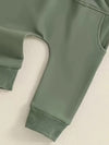 Boys' Cotton Suit Apricot Top with Print Round Neck Sweatshirt Long Sleeve Green Pocket Pants Two Piece Set TS6404B