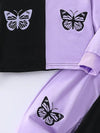 Girls' Two-piece Set with Patchwork Hoodie and Color-blocked Long-sleeved Butterfly Sweatshirt and Color-blocked Patchwork Sweatpants TS6038C