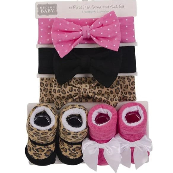 HB Leopard Print Headband & Socks 5pcs Set HA4001A