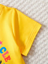 2pcs Unicorn Print Kids' Casual Outfit - Short Sleeve T-Shirt & Pants Set with Rainbow Manes, Stars & Hearts Design for Spring/Summer, Casual Wear|Playful Print|Stretchy Fabric, for Outdoor FD6125A