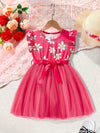 Charming Summer Floral Print Princess Dress for Girls - Soft & Breathable Tulle with Ruffle Sleeves FD6110G