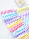 Girls' Summer Striped Sleeveless Dress with Ruffle Hem, Button Details & Belt - Colorful Pastel Stripes FD6112H