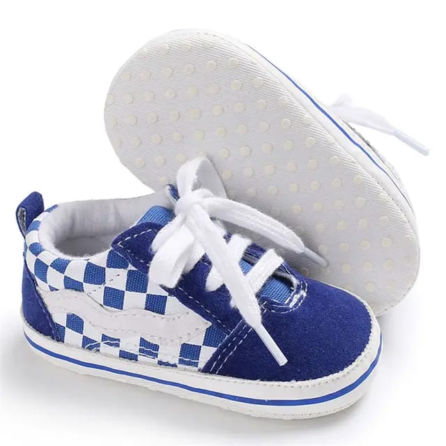 Blue & White Check Booties BTS9034B