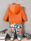 Dino-Mite Duo, Boys' Dinosaur Print Hoodie & Pants Set - Cozy Polyester Blend, Machine Washable - Perfect for Fall/Winter, Perfect for Outdoor TS6147A