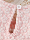 2pcs Pink Short Sleeve Round Neck Ruffle Textured Fabric + Butterfly Embroidery Mesh Skirt FD6121D