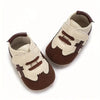 White & Brown Breathable British Style Baby Sneakers - Non-Slip Soft Sole, Mid-Top Design for Infants & Newborns, All-Season Outdoor & Daily Wear Shoes SH7169C