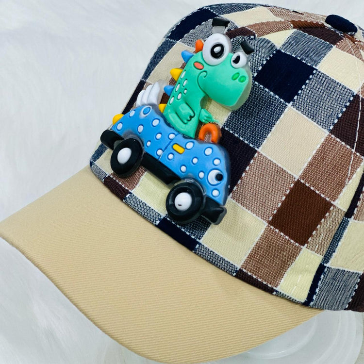 Children's Fashion Khaki Check Dino Cap CP5018D