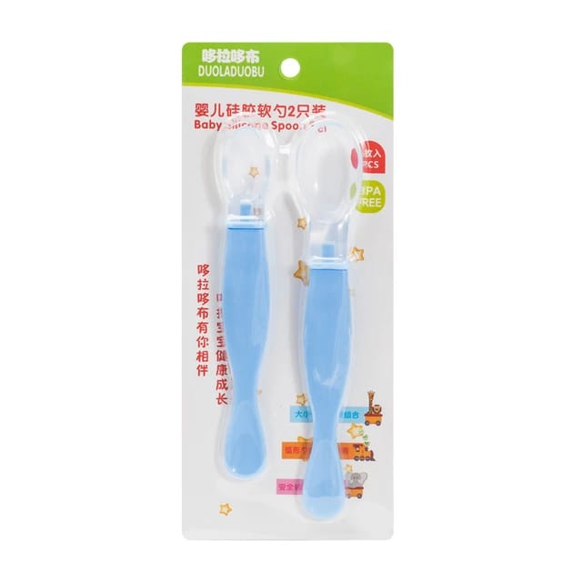 Blue Soft Silicone Spoon for 0-2 Years Old Baby Food Safe Feeding Spoons 2 Pc Set FS107A