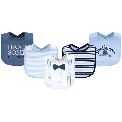 Little Treasure Cotton Bibs, Light Blue Suspenders, Pack of 5 BB2017A