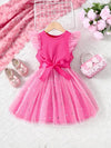 Girls' Sparkling Sequin Mesh Dress with Ruffle Trim - Sleeveless, Perfect for Spring/Summer Parties & Holidays FD6110I