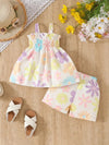 Girls' Mini Floral Ruffle Sleeve Top with Cute Shorts Set, Perfect for Outdoor FD6128A