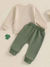 Boys' Cotton Suit Apricot Top with Print Round Neck Sweatshirt Long Sleeve Green Pocket Pants Two Piece Set TS6404B