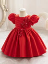 Demorace Elegant Princess Dress for Special Occasions - Polyester Blend (65% Polyester, 35% Viscose) with Crew Neck, Non-Stretch Fabric, Lantern Sleeves, Knee High, Short Sleeve, Viscose Lining, Flared Hem, All-Season FD6103B