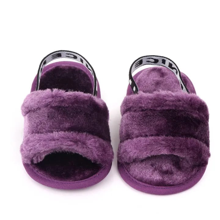 Purple Baby Girls Soft Sole Fur Slippers SLP8013D