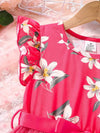 Charming Summer Floral Print Princess Dress for Girls - Soft & Breathable Tulle with Ruffle Sleeves FD6110G