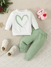 2pcs Baby Toddler Girls Heart-shaped Print Long Sleeve Sweatshirt Top + Long Pants Casual Sports Suit Outdoor Wear TS6404D
