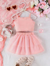 Fashion Little Girl Three-Dimensional Floral Top + Mesh Skirt 2pcs Set FD6128H