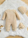 Baby Outdoor Printed Long Sleeve Ribbed Cotton Body Suit with Open Crotch + Hat and Gloves BS6137G