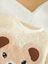 2pcs Baby Girls' Cartoon Bear Fleece Top And Solid Color Pant Set - Cute Soft Two-Piece Outfit HJ6208B