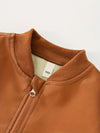Boys' Trendy Brown Zip-Up Jacket - Casual Long Sleeve Outerwear for Spring & Fall, Soft Polyester Fabric with Ribbed Cuffs, Stylish & Functional Design HJ6210E