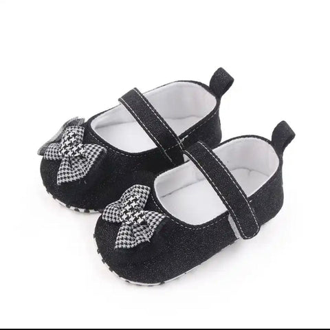 Black Check Bow Soft Sole Booties BTS9002C