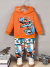 Dino-Mite Duo, Boys' Dinosaur Print Hoodie & Pants Set - Cozy Polyester Blend, Machine Washable - Perfect for Fall/Winter, Perfect for Outdoor TS6147A