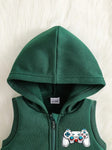 Green Boys Hoodie Set with Zipper, Casual Knit Fabric, Alphabet Pattern, Polyester 100%, Non-Stretch, Regular Fit, 3 Pcs Set TS6040