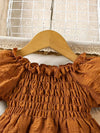 Infant Girls' Summer Fashion Elastic Waist Bubble Sleeve Princess Dress with Headband Two-Piece Set, Brown + Plaid Three Colors Available FD6128C