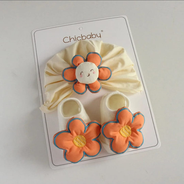 CB Cream & Orange Flower Cap and Booties Set CP5009A