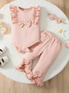 2pcs Adorable Pink Bow Dress Set for Newborns - Sleeveless Romper with Ruffles & Bow Detail, All-Season Comfort| Playful Design| Stretchy Fabric, Baby Clothes, for Outdoor BSBS6140B