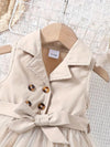 Baby Girls Fashion Casual Mesh Lapel Neck Sleeveless Mesh Dress FD6107H