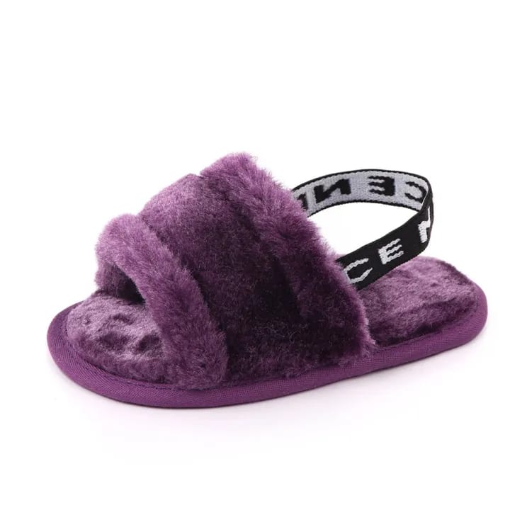 Purple Baby Girls Soft Sole Fur Slippers SLP8013D