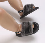 Gray Baby Girls Soft Sole Fur Slippers SLP8013E