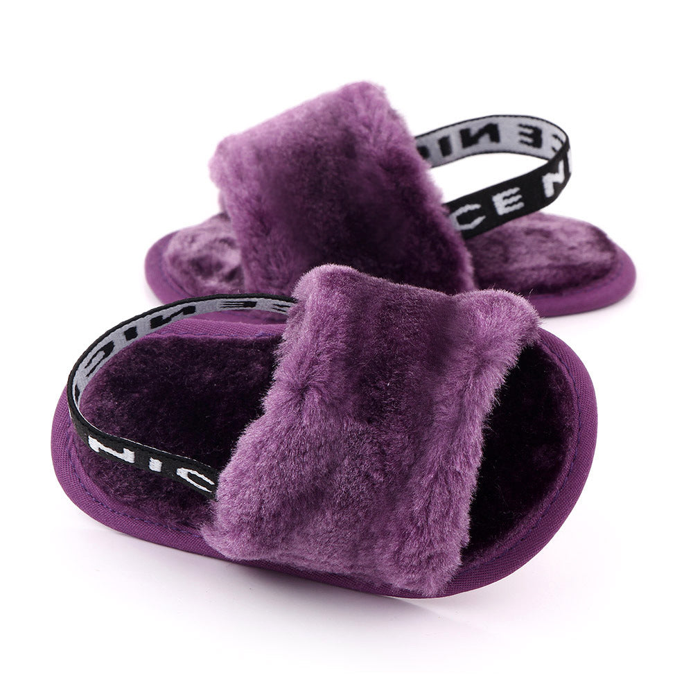 Purple Back Stripes Heart Fur Slippers SLP8002D