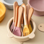 Pink Baby Spoon Fork 2 Pc Set Children's Silicone Wooden Feeding Training Set FS105D